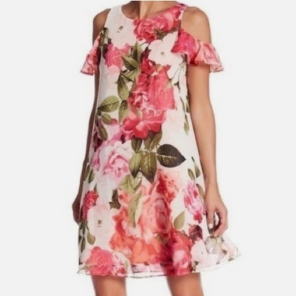 Eliza J | Floral Print Cold Shoulder Shift Dress - Picture 2 of 11